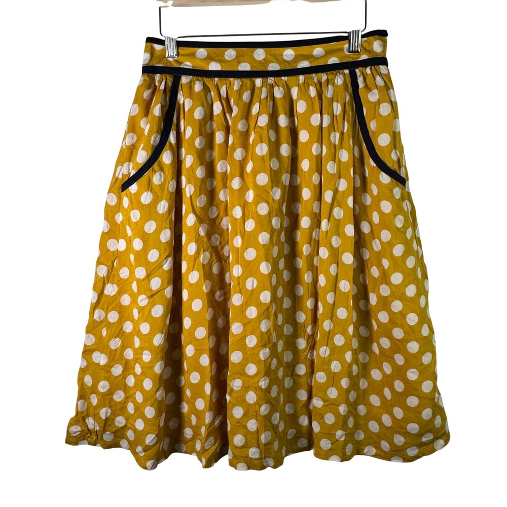 Comme Toi Womens Mustard Polka Dot Midi Skirt Retro Pockets Cottagecore S French